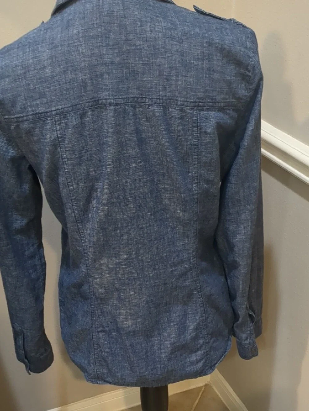 Banana Republic Blue Chambray Long-Sleeve Pocket Shirt  With Military Patch